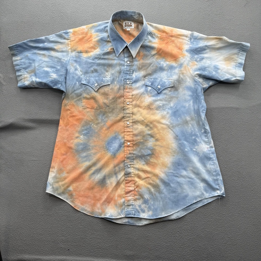 Ely Cattleman Shirt Mens XL Multicolor Tie Dye Western Snap Short Sleeve Cowboy